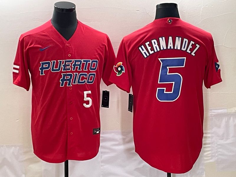 Men 2023 World Cub Puerto Rico #5 Hernandez Red Nike MLB Jersey1